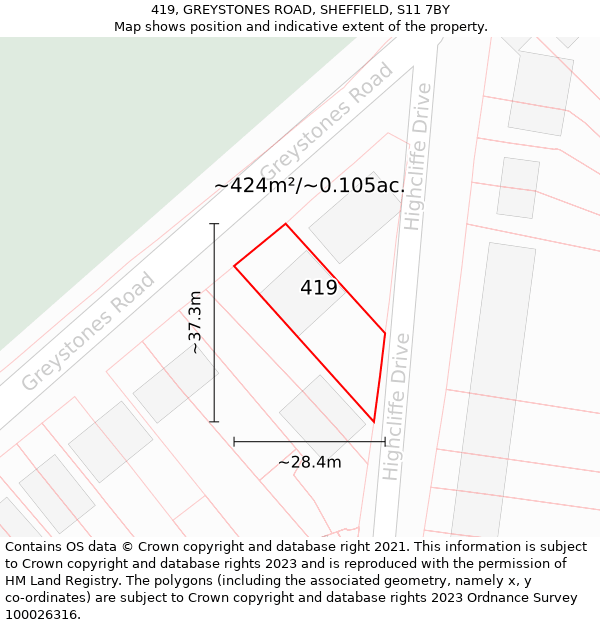 419, GREYSTONES ROAD, SHEFFIELD, S11 7BY: Plot and title map