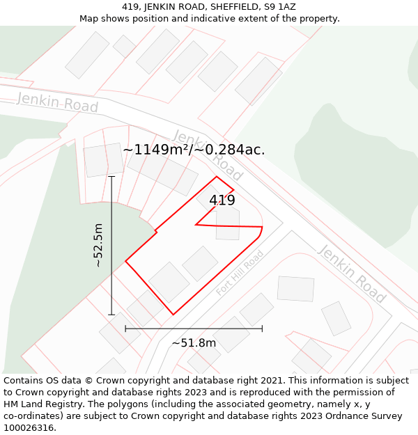 419, JENKIN ROAD, SHEFFIELD, S9 1AZ: Plot and title map