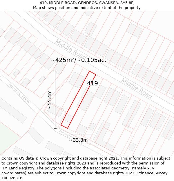 419, MIDDLE ROAD, GENDROS, SWANSEA, SA5 8EJ: Plot and title map