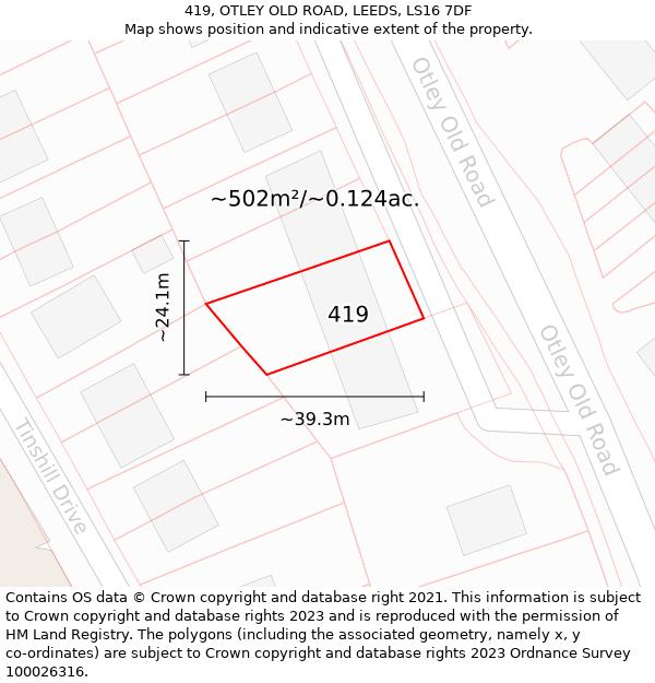 419, OTLEY OLD ROAD, LEEDS, LS16 7DF: Plot and title map