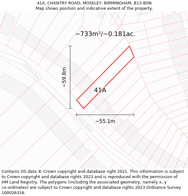 41A, CHANTRY ROAD, MOSELEY, BIRMINGHAM, B13 8DN: Plot and title map