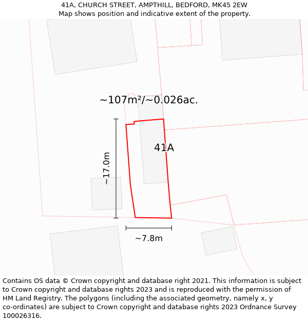 41A, CHURCH STREET, AMPTHILL, BEDFORD, MK45 2EW: Plot and title map