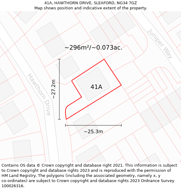 41A, HAWTHORN DRIVE, SLEAFORD, NG34 7GZ: Plot and title map