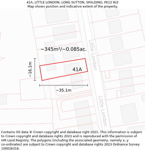 41A, LITTLE LONDON, LONG SUTTON, SPALDING, PE12 9LE: Plot and title map