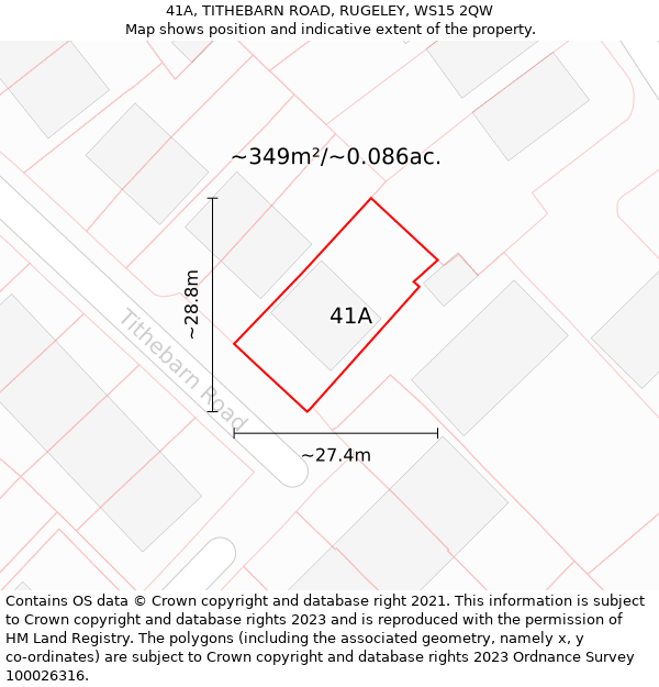 41A, TITHEBARN ROAD, RUGELEY, WS15 2QW: Plot and title map