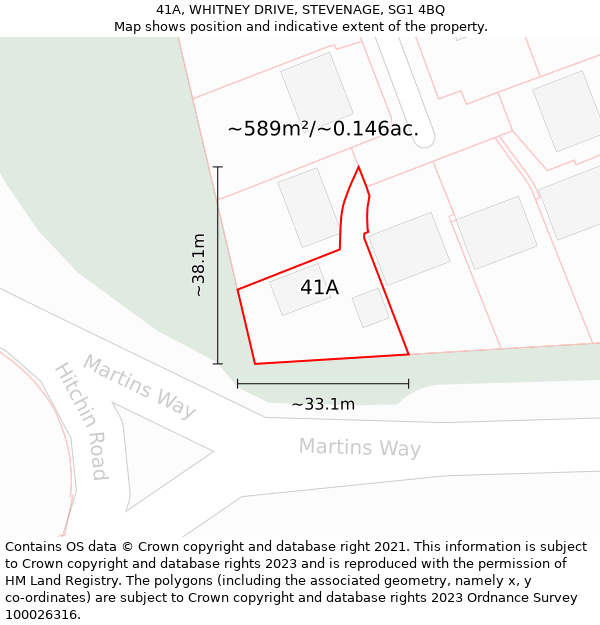 41A, WHITNEY DRIVE, STEVENAGE, SG1 4BQ: Plot and title map