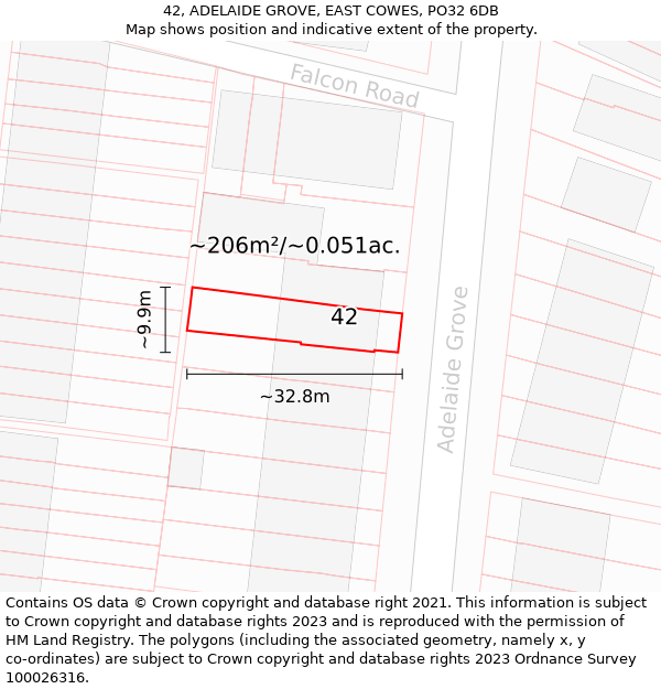 42, ADELAIDE GROVE, EAST COWES, PO32 6DB: Plot and title map