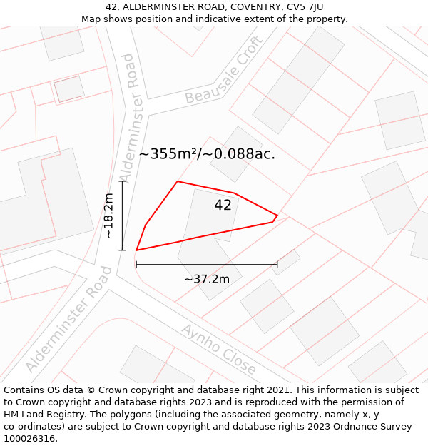 42, ALDERMINSTER ROAD, COVENTRY, CV5 7JU: Plot and title map