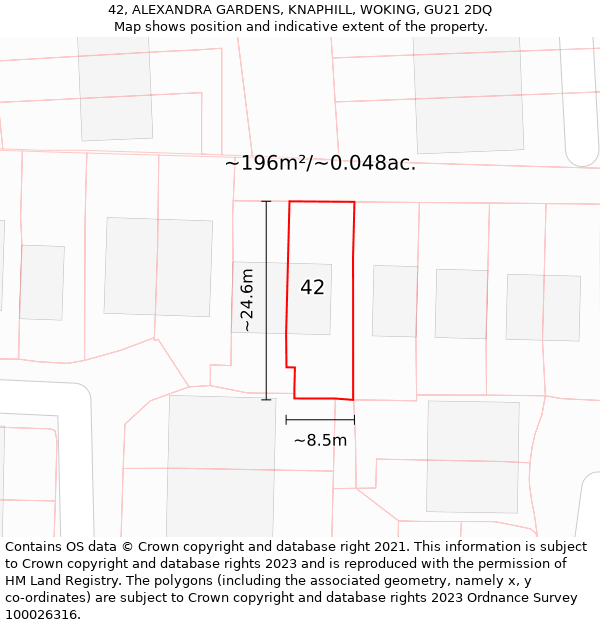 42, ALEXANDRA GARDENS, KNAPHILL, WOKING, GU21 2DQ: Plot and title map