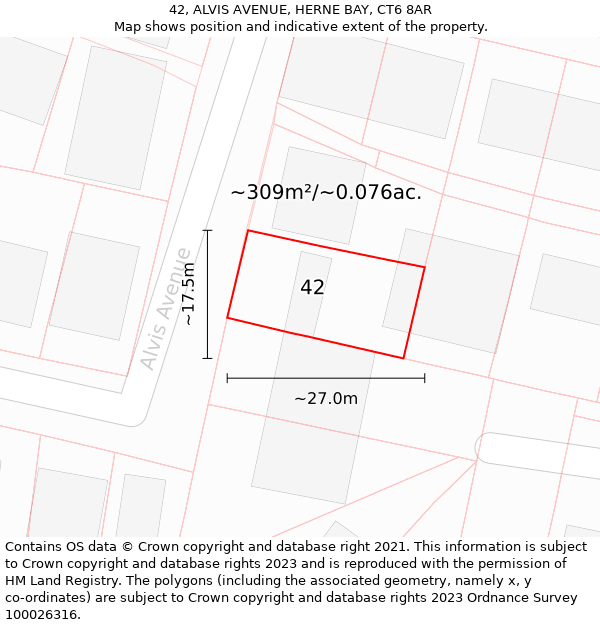 42, ALVIS AVENUE, HERNE BAY, CT6 8AR: Plot and title map