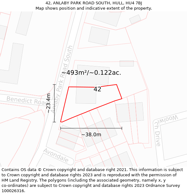 42, ANLABY PARK ROAD SOUTH, HULL, HU4 7BJ: Plot and title map