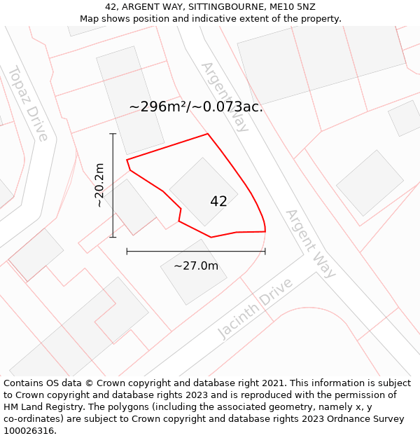 42, ARGENT WAY, SITTINGBOURNE, ME10 5NZ: Plot and title map