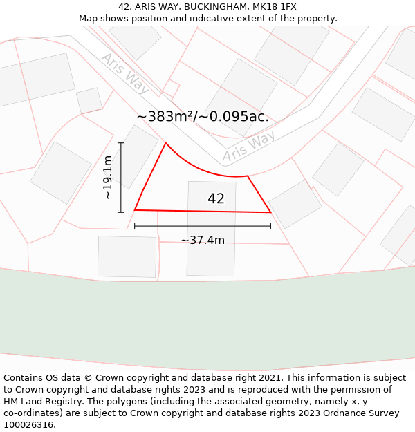 42, ARIS WAY, BUCKINGHAM, MK18 1FX: Plot and title map