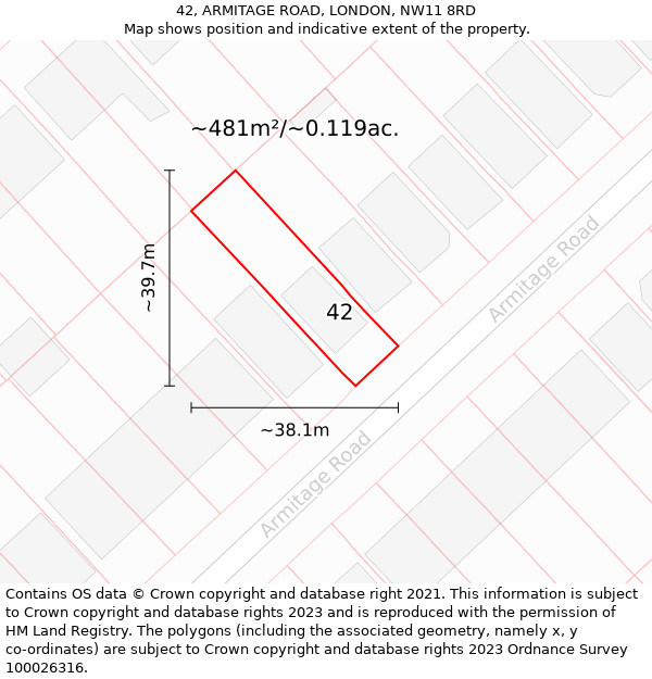 42, ARMITAGE ROAD, LONDON, NW11 8RD: Plot and title map