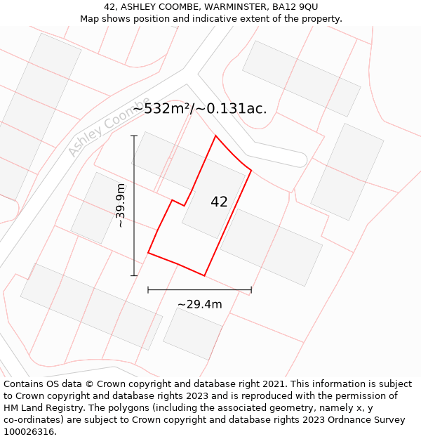 42, ASHLEY COOMBE, WARMINSTER, BA12 9QU: Plot and title map