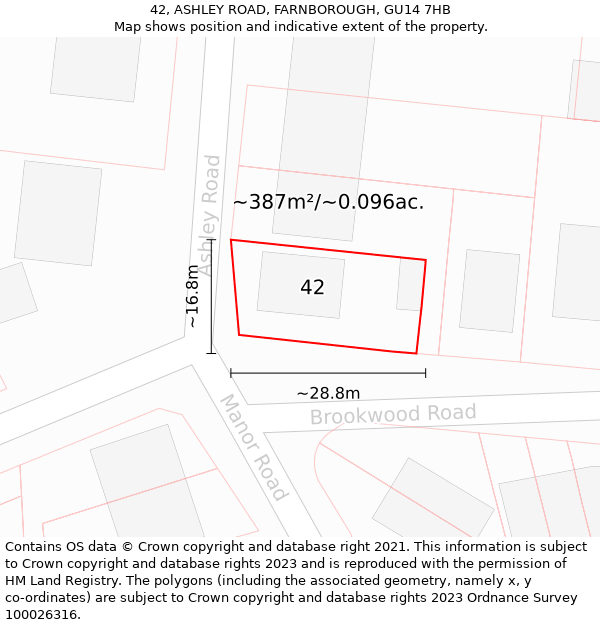 42, ASHLEY ROAD, FARNBOROUGH, GU14 7HB: Plot and title map