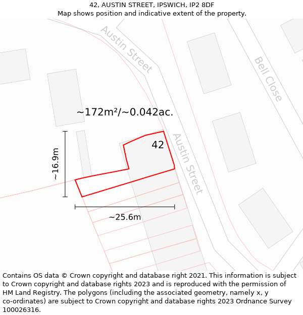 42, AUSTIN STREET, IPSWICH, IP2 8DF: Plot and title map