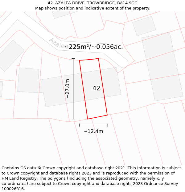 42, AZALEA DRIVE, TROWBRIDGE, BA14 9GG: Plot and title map