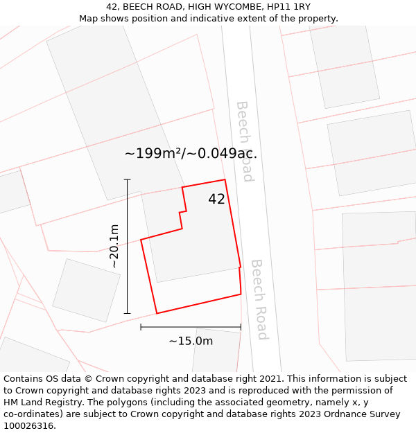 42, BEECH ROAD, HIGH WYCOMBE, HP11 1RY: Plot and title map