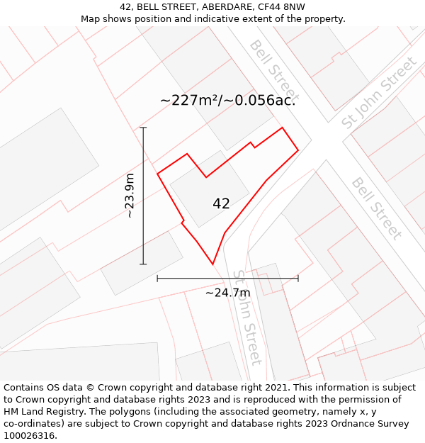 42, BELL STREET, ABERDARE, CF44 8NW: Plot and title map