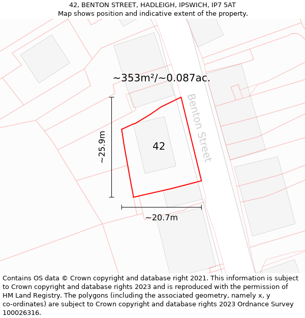 42, BENTON STREET, HADLEIGH, IPSWICH, IP7 5AT: Plot and title map
