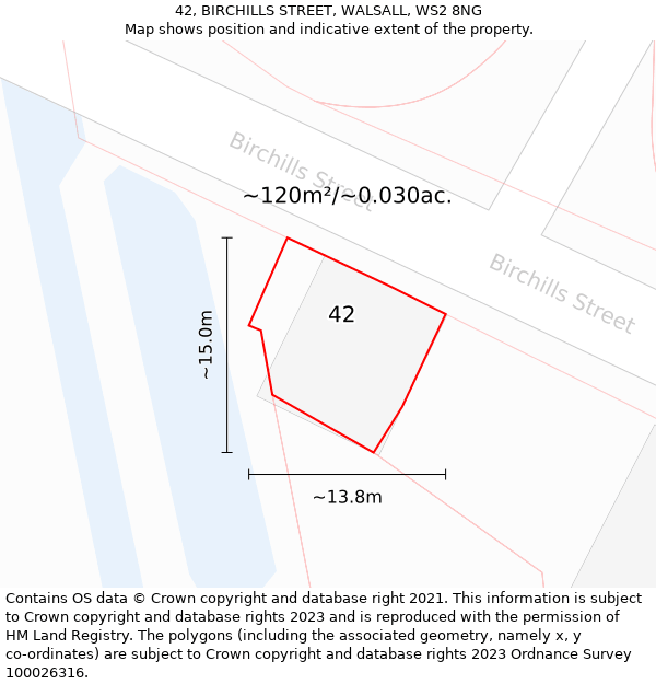 42, BIRCHILLS STREET, WALSALL, WS2 8NG: Plot and title map