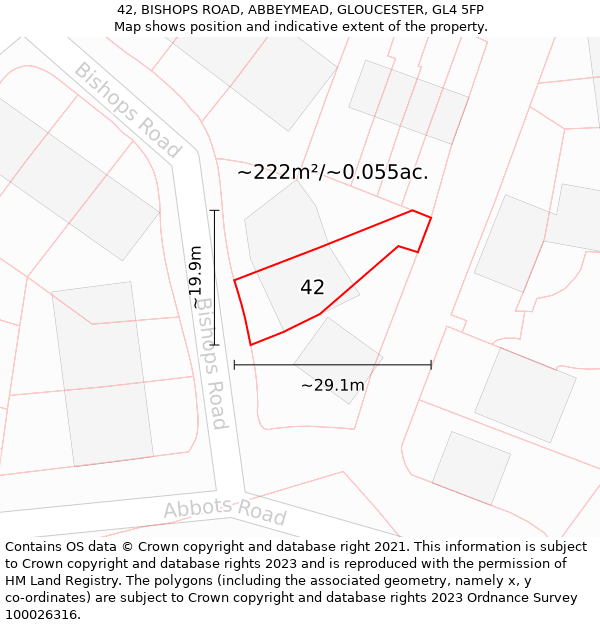 42, BISHOPS ROAD, ABBEYMEAD, GLOUCESTER, GL4 5FP: Plot and title map