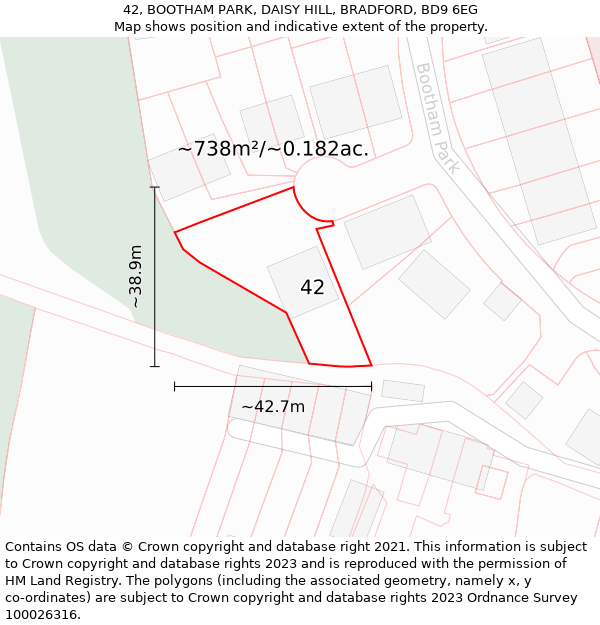 42, BOOTHAM PARK, DAISY HILL, BRADFORD, BD9 6EG: Plot and title map