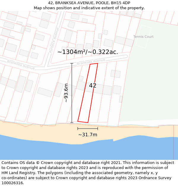 42, BRANKSEA AVENUE, POOLE, BH15 4DP: Plot and title map