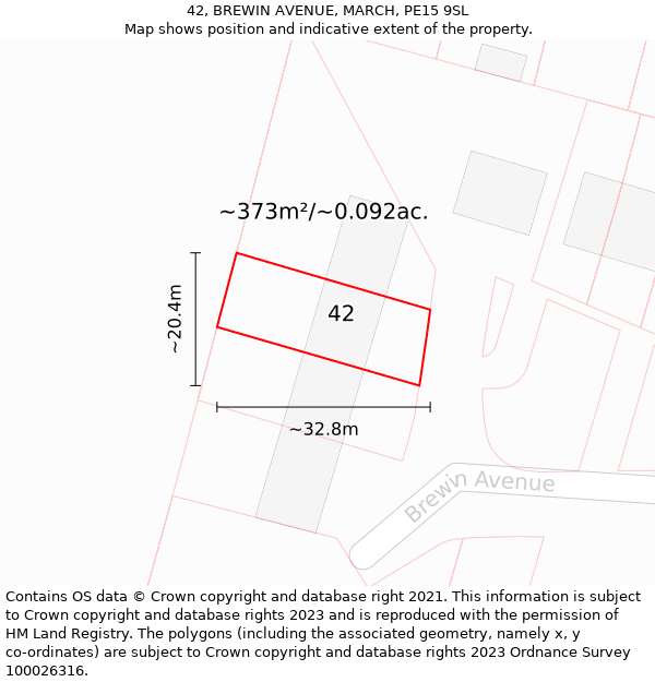 42, BREWIN AVENUE, MARCH, PE15 9SL: Plot and title map