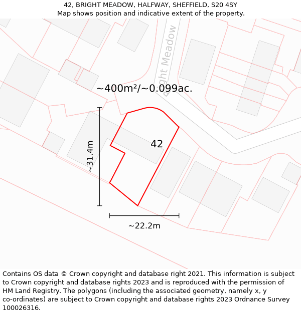 42, BRIGHT MEADOW, HALFWAY, SHEFFIELD, S20 4SY: Plot and title map