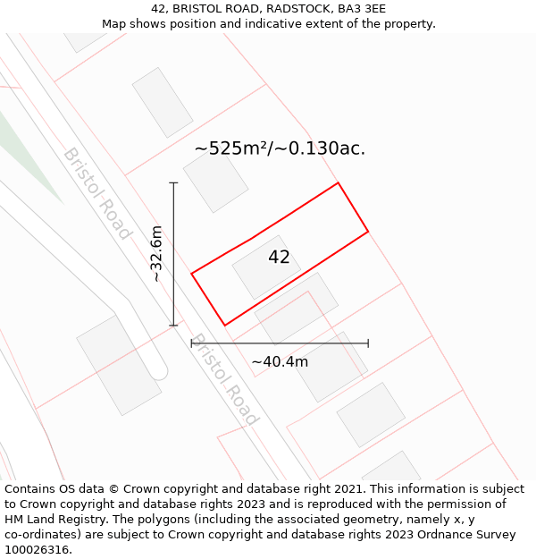 42, BRISTOL ROAD, RADSTOCK, BA3 3EE: Plot and title map
