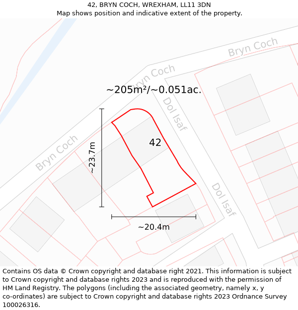 42, BRYN COCH, WREXHAM, LL11 3DN: Plot and title map