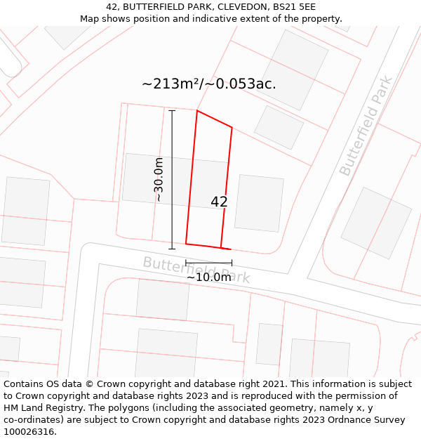 42, BUTTERFIELD PARK, CLEVEDON, BS21 5EE: Plot and title map