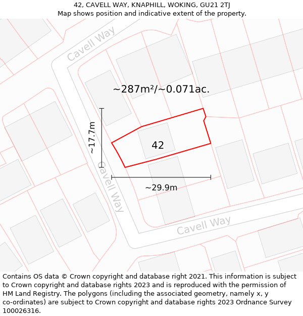 42, CAVELL WAY, KNAPHILL, WOKING, GU21 2TJ: Plot and title map