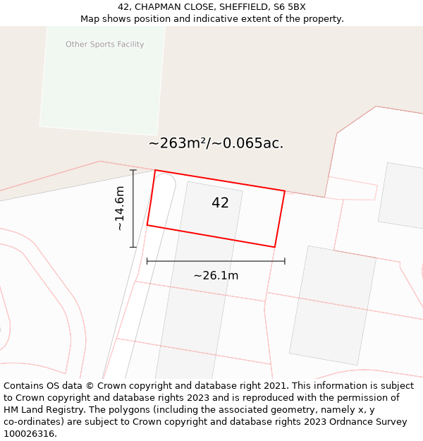 42, CHAPMAN CLOSE, SHEFFIELD, S6 5BX: Plot and title map