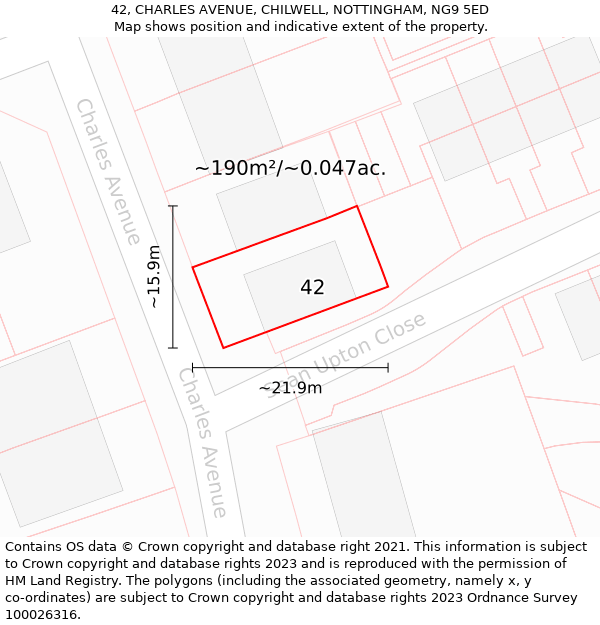 42, CHARLES AVENUE, CHILWELL, NOTTINGHAM, NG9 5ED: Plot and title map