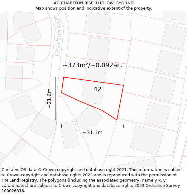 42, CHARLTON RISE, LUDLOW, SY8 1ND: Plot and title map