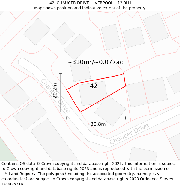 42, CHAUCER DRIVE, LIVERPOOL, L12 0LH: Plot and title map