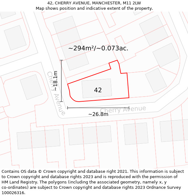 42, CHERRY AVENUE, MANCHESTER, M11 2LW: Plot and title map