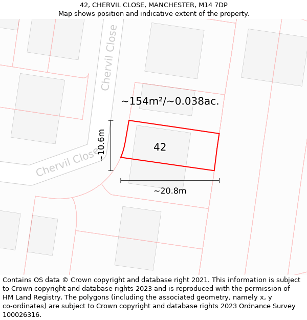 42, CHERVIL CLOSE, MANCHESTER, M14 7DP: Plot and title map