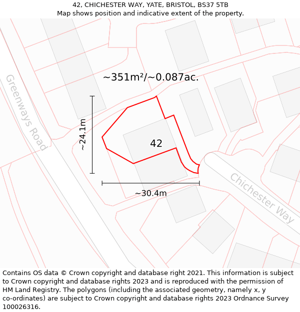 42, CHICHESTER WAY, YATE, BRISTOL, BS37 5TB: Plot and title map