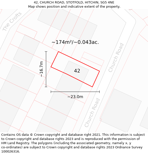 42, CHURCH ROAD, STOTFOLD, HITCHIN, SG5 4NE: Plot and title map