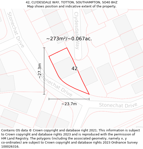 42, CLYDESDALE WAY, TOTTON, SOUTHAMPTON, SO40 8HZ: Plot and title map