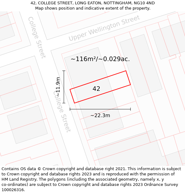 42, COLLEGE STREET, LONG EATON, NOTTINGHAM, NG10 4ND: Plot and title map