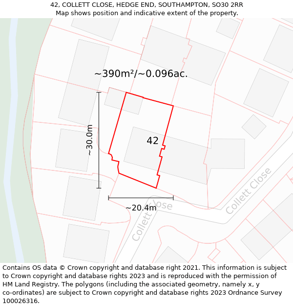 42, COLLETT CLOSE, HEDGE END, SOUTHAMPTON, SO30 2RR: Plot and title map