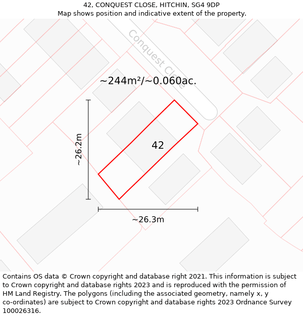 42, CONQUEST CLOSE, HITCHIN, SG4 9DP: Plot and title map