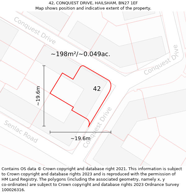 42, CONQUEST DRIVE, HAILSHAM, BN27 1EF: Plot and title map