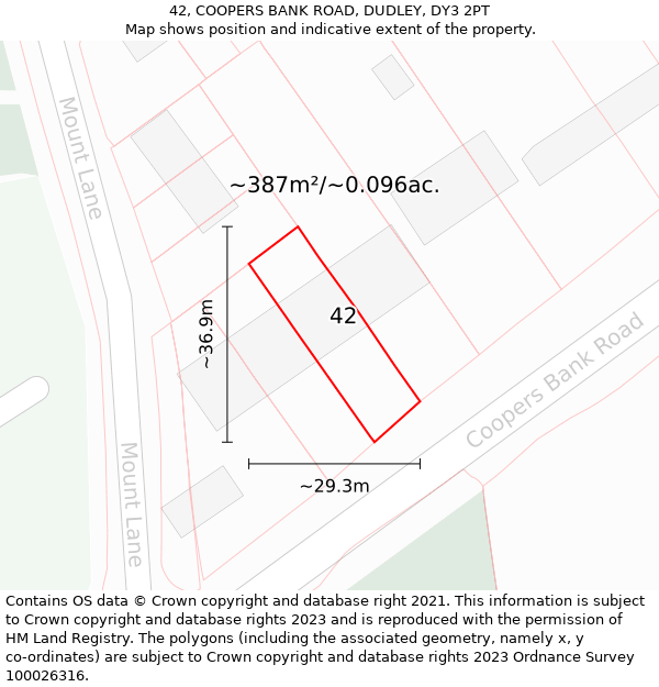42, COOPERS BANK ROAD, DUDLEY, DY3 2PT: Plot and title map