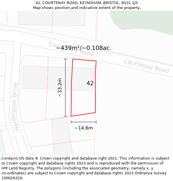 42, COURTENAY ROAD, KEYNSHAM, BRISTOL, BS31 1JS: Plot and title map